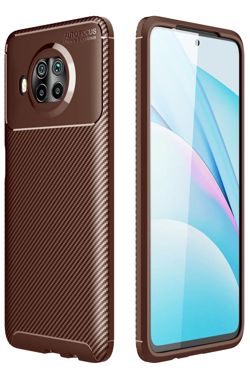 Xiaomi Mi 10T Lite Uyumlu Kılıf Auto Focus Karbon Kapak - Kahverengi