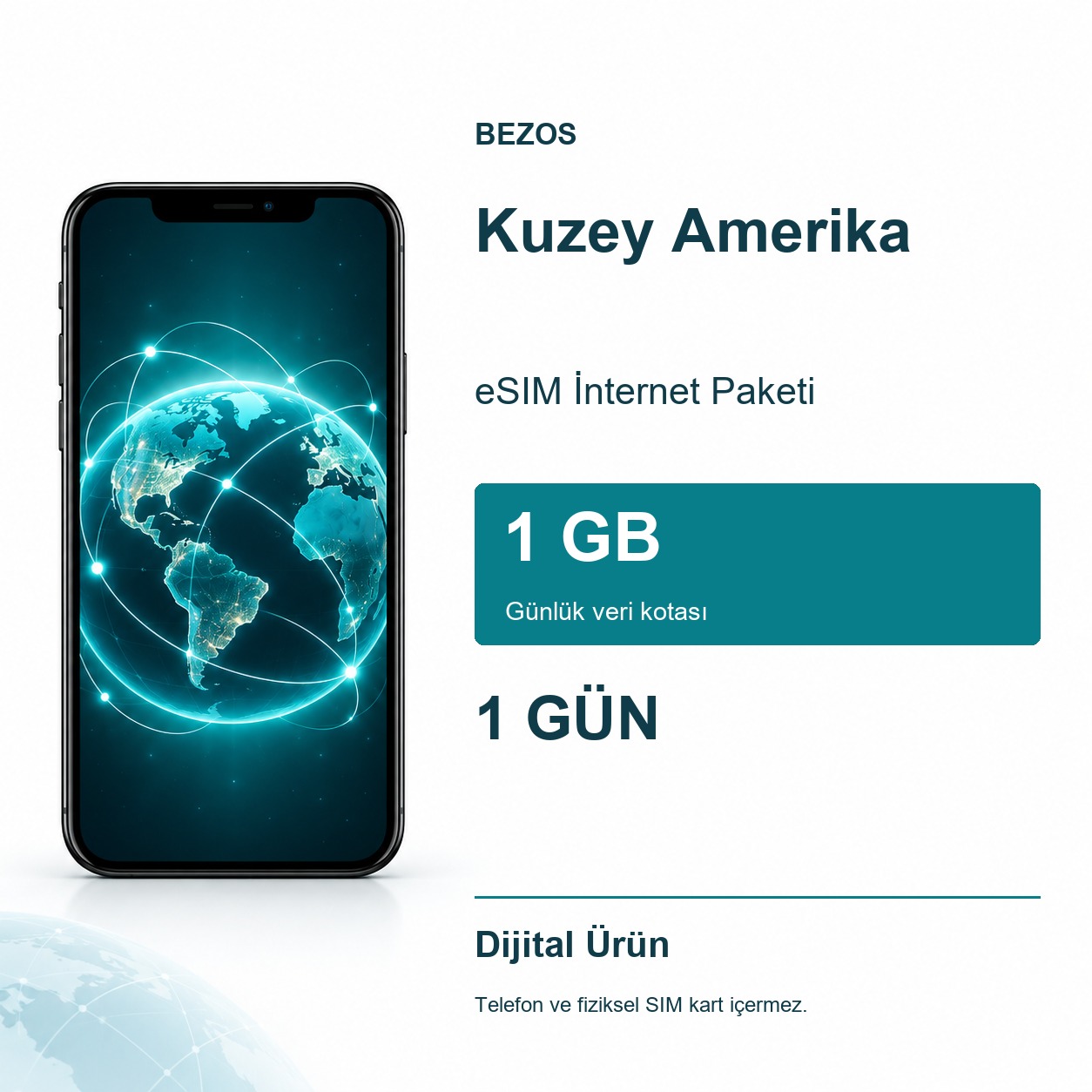 Kuzey Amerika eSIM İnternet Paketi Günlük 1 GB 1 Gün