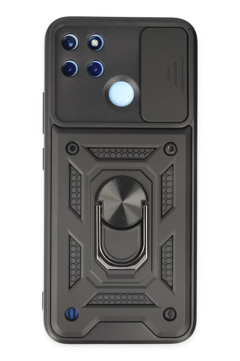 Realme C25Y Uyumlu Kılıf Pars Lens Yüzüklü Silikon - Siyah