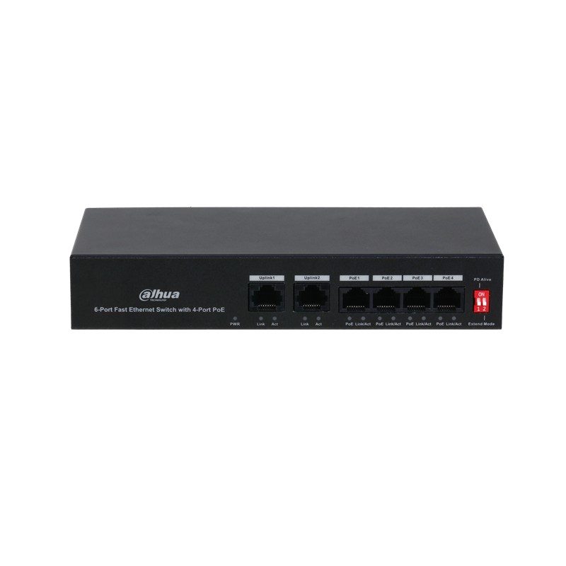 DAHUA PFS3006-4ET-36 4 PORT 10/100 + 2 PORT 10/100 UPLINK 36W POE METAL KASA SWITCH