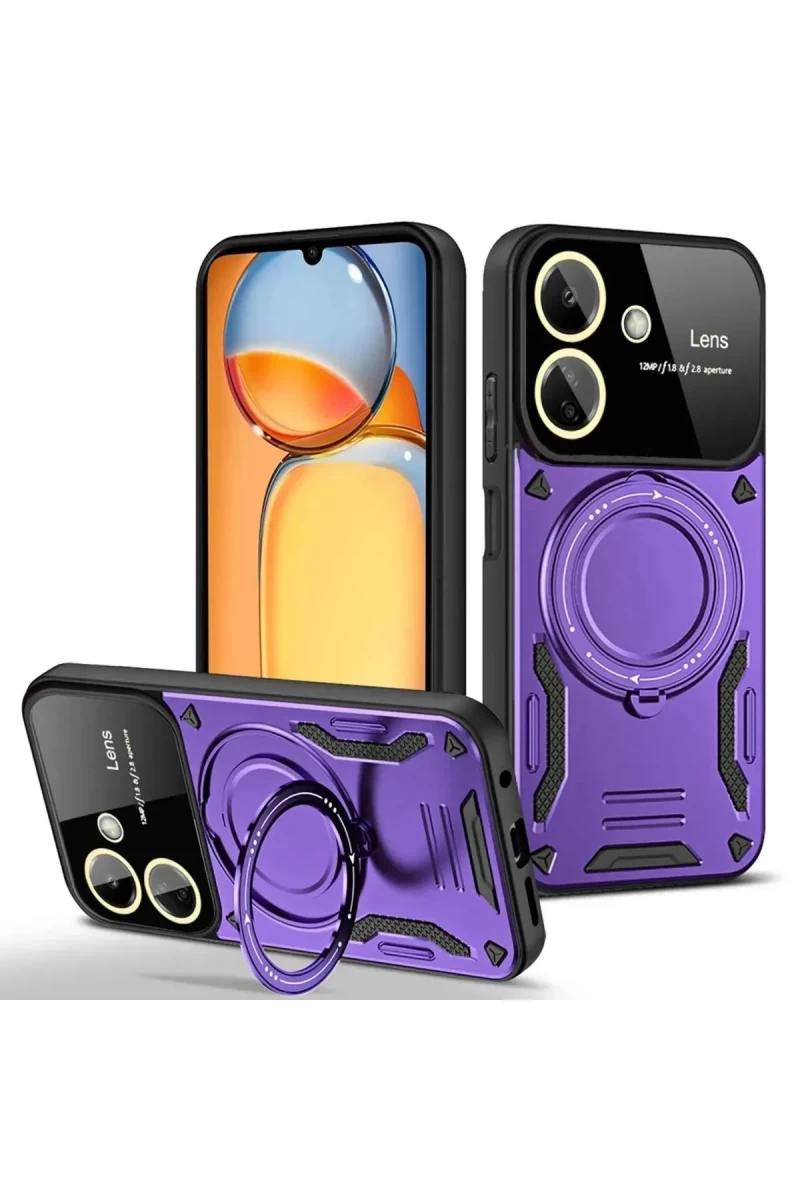 Xiaomi Redmi 13C Uyumlu Kılıf Joy Lens Standlı Kapak - Mor