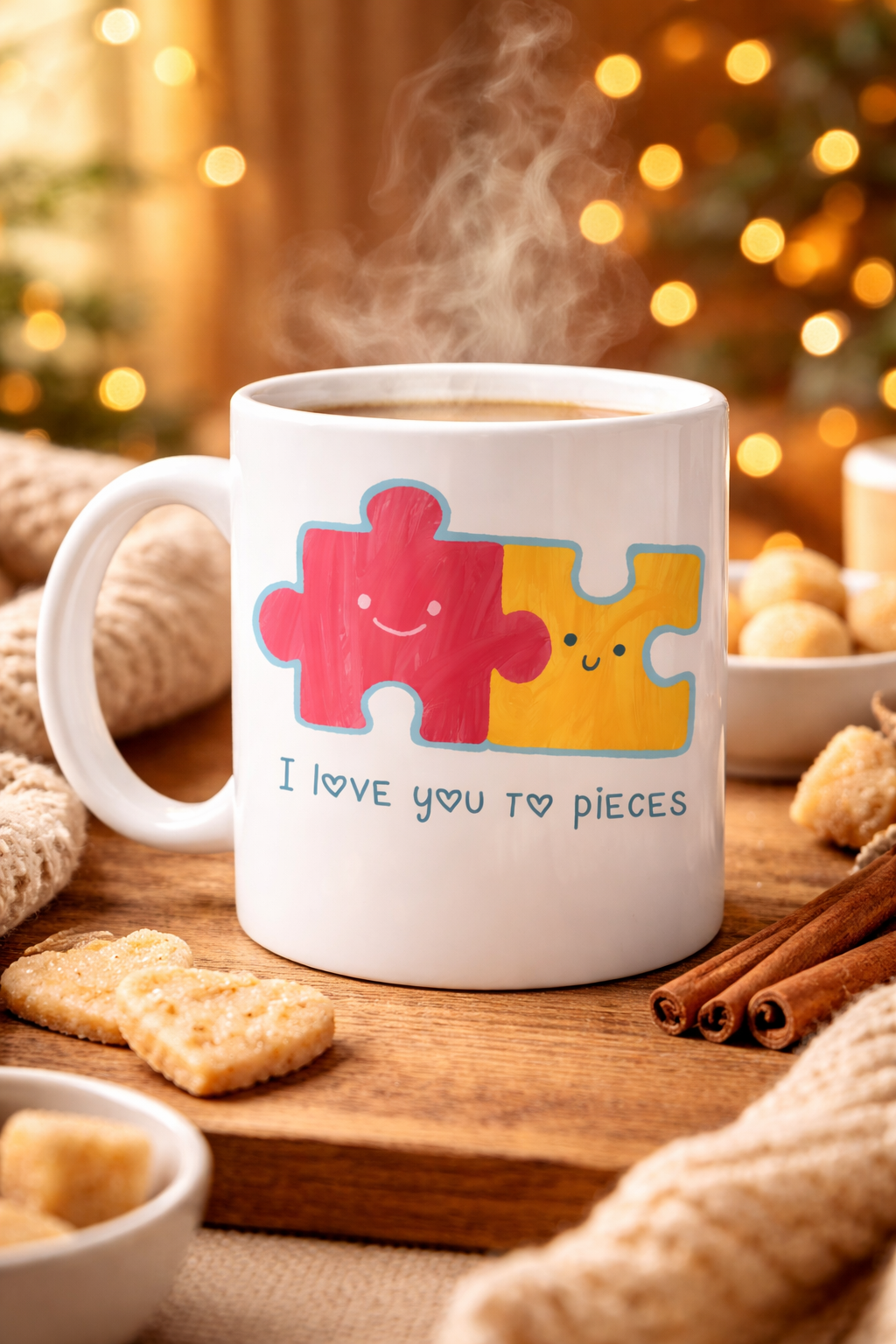 I Love You To Pieces Baskılı Porselen Kupa Model 14 - Sevgiliye Arkadaşa Özel Tasarım Kahve Kupası - Hediye Kupası