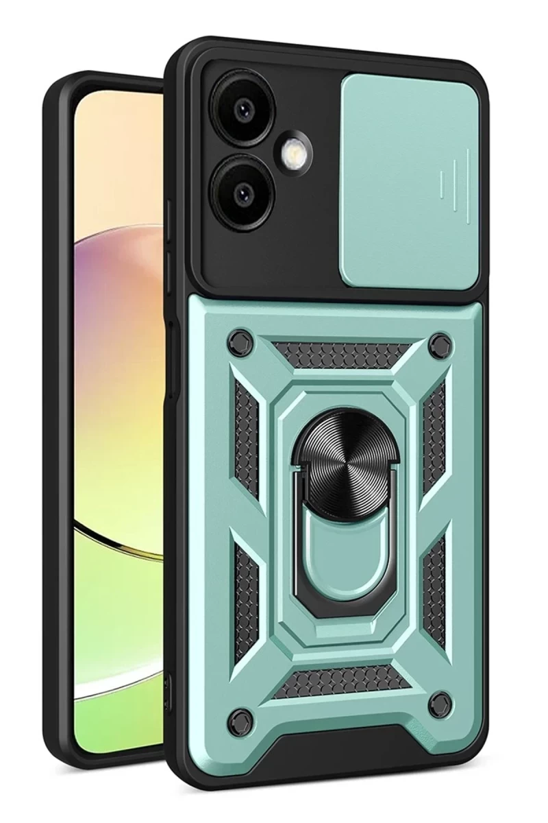 Samsung Galaxy A07 4G Uyumlu Pars Lens Yüzüklü Silikon - Yeşil