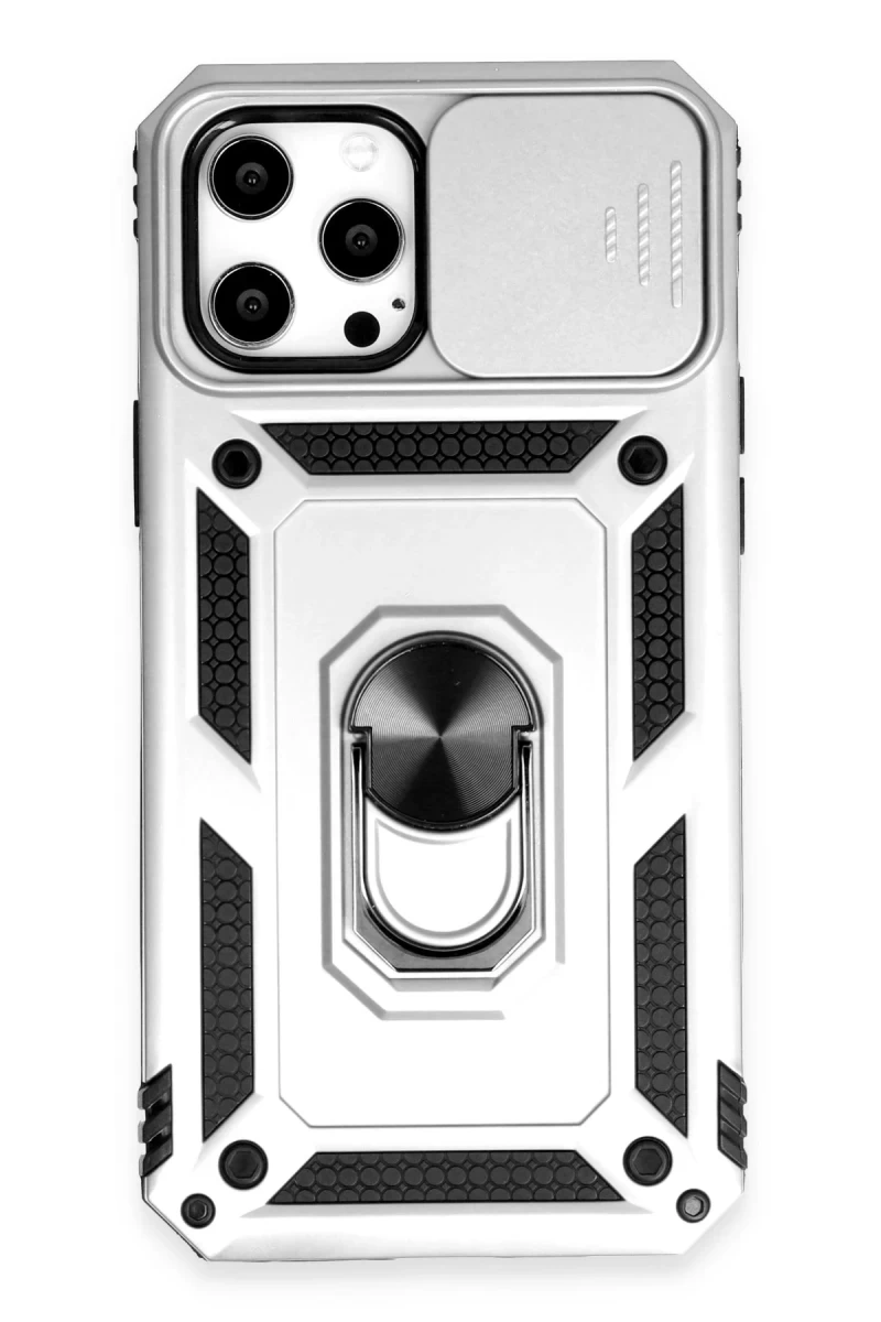 Apple iPhone 12 Pro Max Uyumlu Kılıf Pars Lens Yüzüklü Silikon - Gümüş