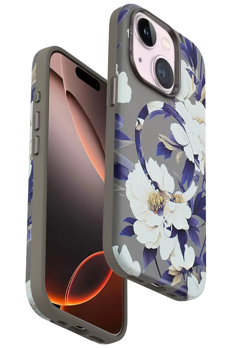 Onegif Apple iPhone 15 Plus Uyumlu Flower Series Magsafe Kapak - Gri