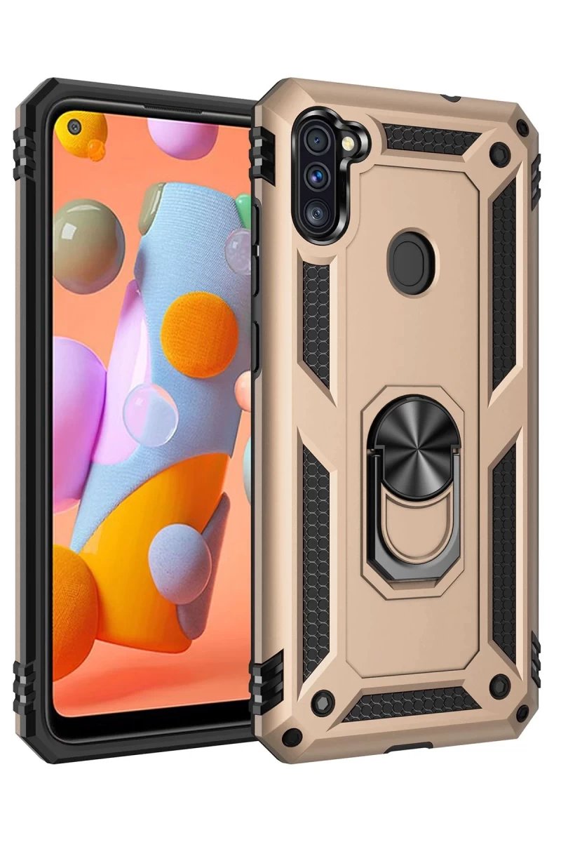 Samsung Galaxy A11 Uyumlu Kılıf Sofya Yüzüklü Silikon Kapak - Gold