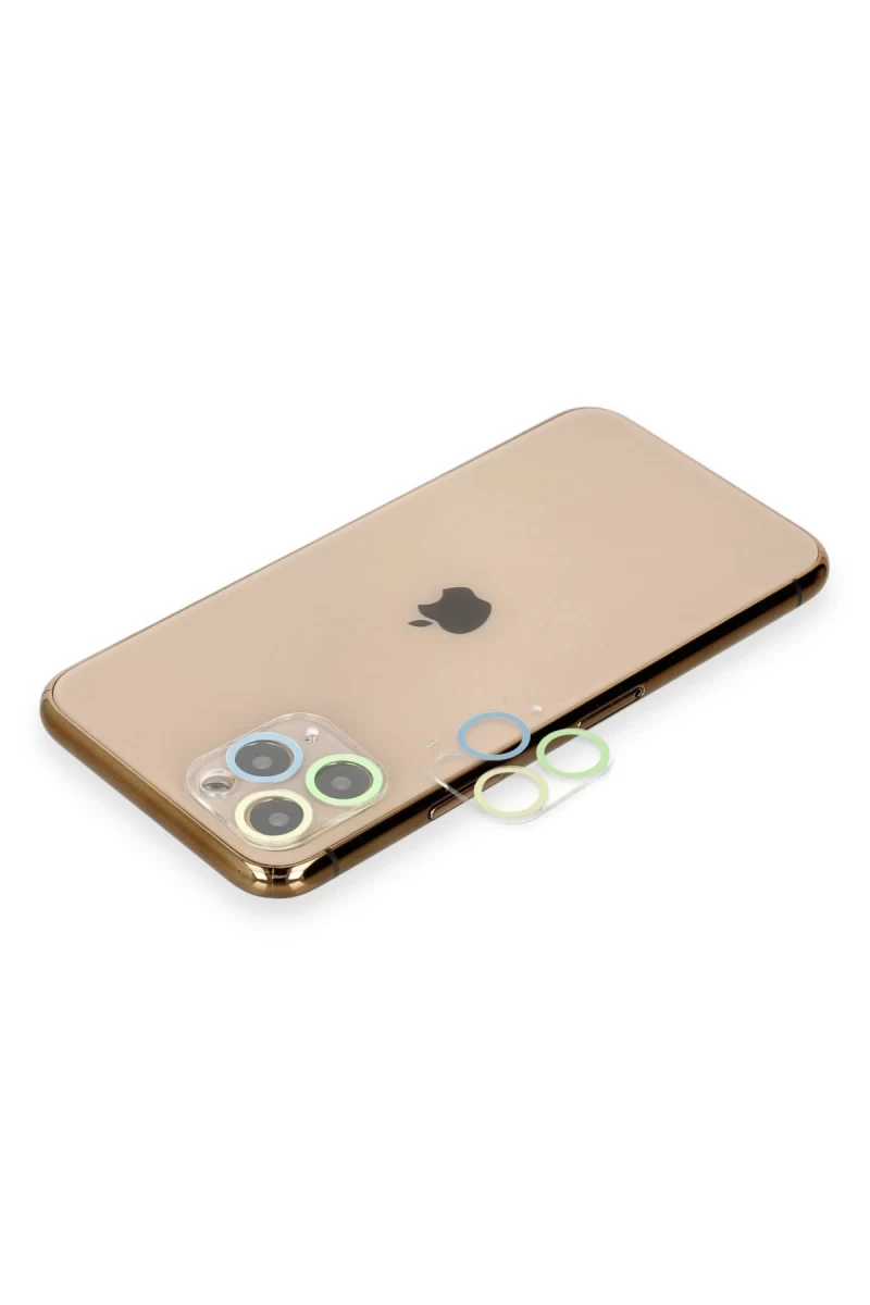 Apple iPhone 11 Pro Max Uyumlu Renkli Kamera Lens Koruma Cam - Yeşil-Sarı
