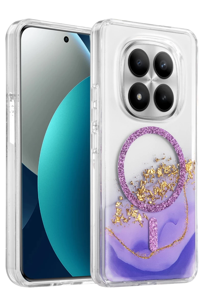 Onegif Xiaomi Redmi Note 15 Pro 5G Uyumlu Lotus Simli Magsafe Kapak - Mor
