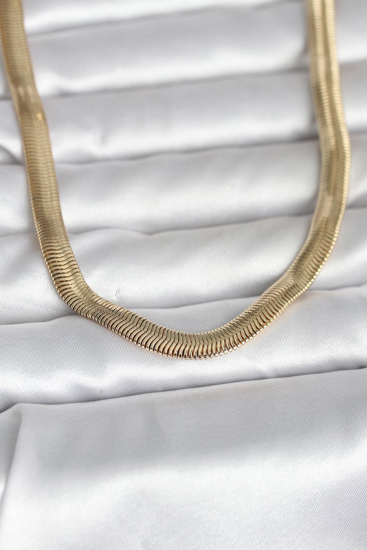 CM 14K Gold Renk Kalın Yassı Yılan Zincir Model 45 cm Kadın Kolye