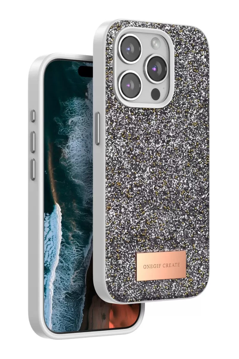 Onegif Apple iPhone 15 Pro Max Uyumlu Bright Simli Kapak - Gümüş