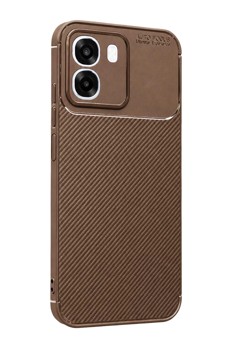 Oppo Oppo A6T 5G Uyumlu Auto Focus Karbon Kapak - Kahverengi