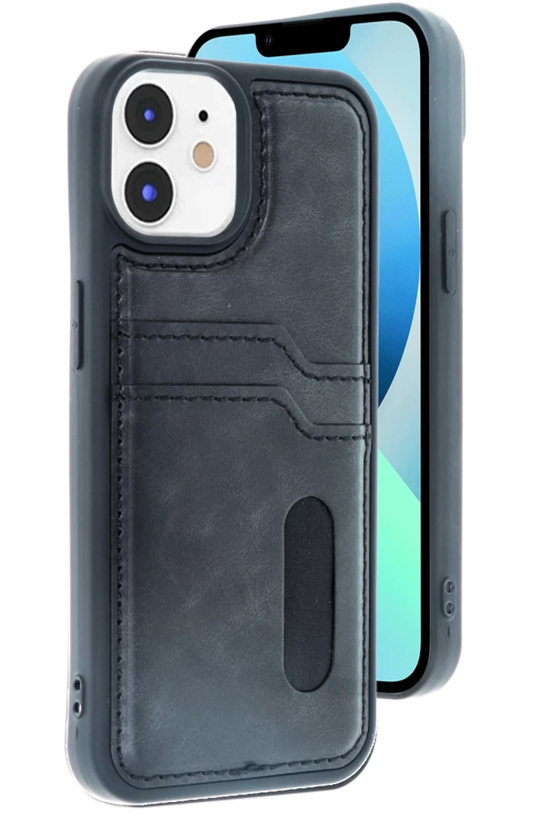 Apple iPhone 11 Uyumlu Kılıf Sara Kartvizitli Deri Kılıf - Siyah