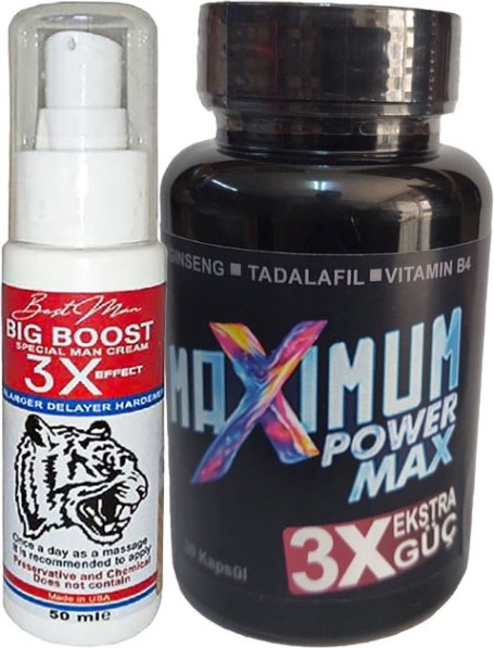 Maxsize 50 ml Erkeğe Krem + Maximum Power Max Black 30LU Katılık&en-Boy-Çap Bakım Seti
