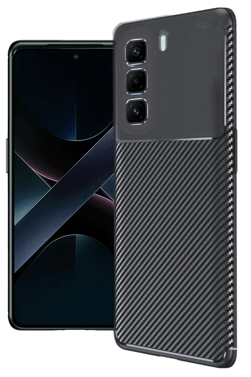 İnfinix Hot 50 4G Uyumlu Kılıf Auto Focus Karbon Kapak - Siyah