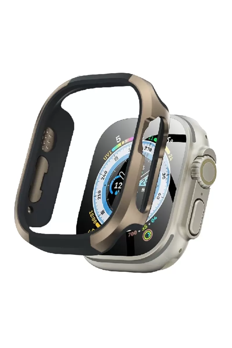 Movenchy Apple Watch Ultra 49mm Uyumlu MO-WT3 Alüminyum Camlı Kasa Ekran Koruyucu - Gold