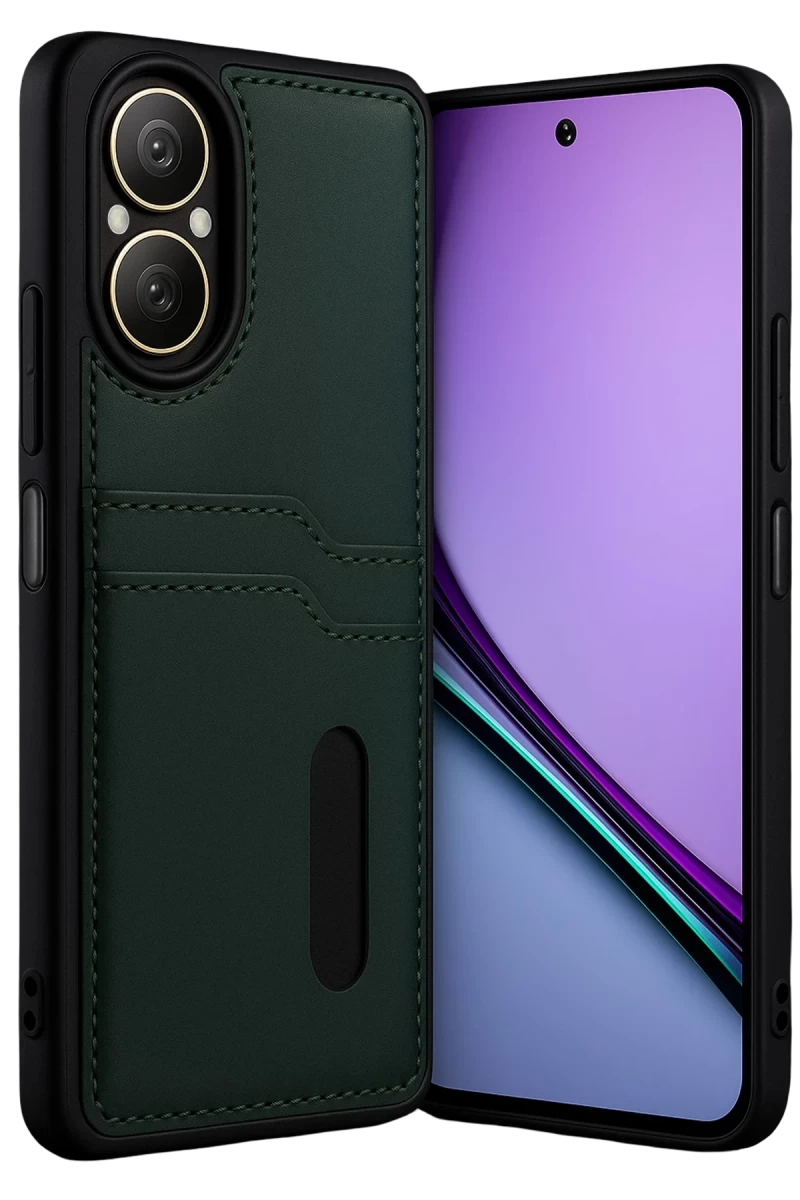 Realme 12 Lite Uyumlu Kılıf Sara Kartvizitli Deri Kılıf - Koyu Yeşil