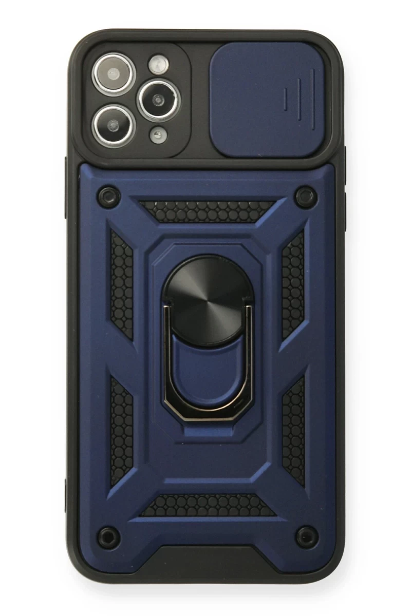 Apple iPhone 11 Pro Max Uyumlu Kılıf Pars Lens Yüzüklü Silikon - Lacivert