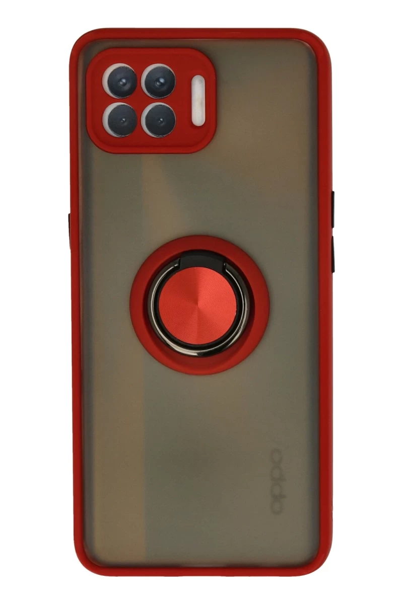 Oppo Reno 4 Lite Uyumlu Kılıf Montreal Yüzüklü Silikon Kapak - Kırmızı