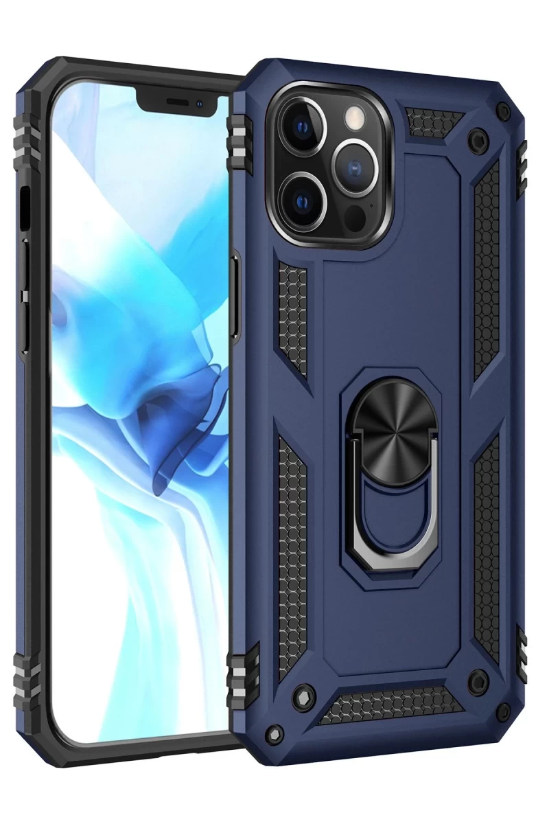 Apple iPhone 12 Pro Max Uyumlu Kılıf Sofya Yüzüklü Silikon Kapak - Lacivert