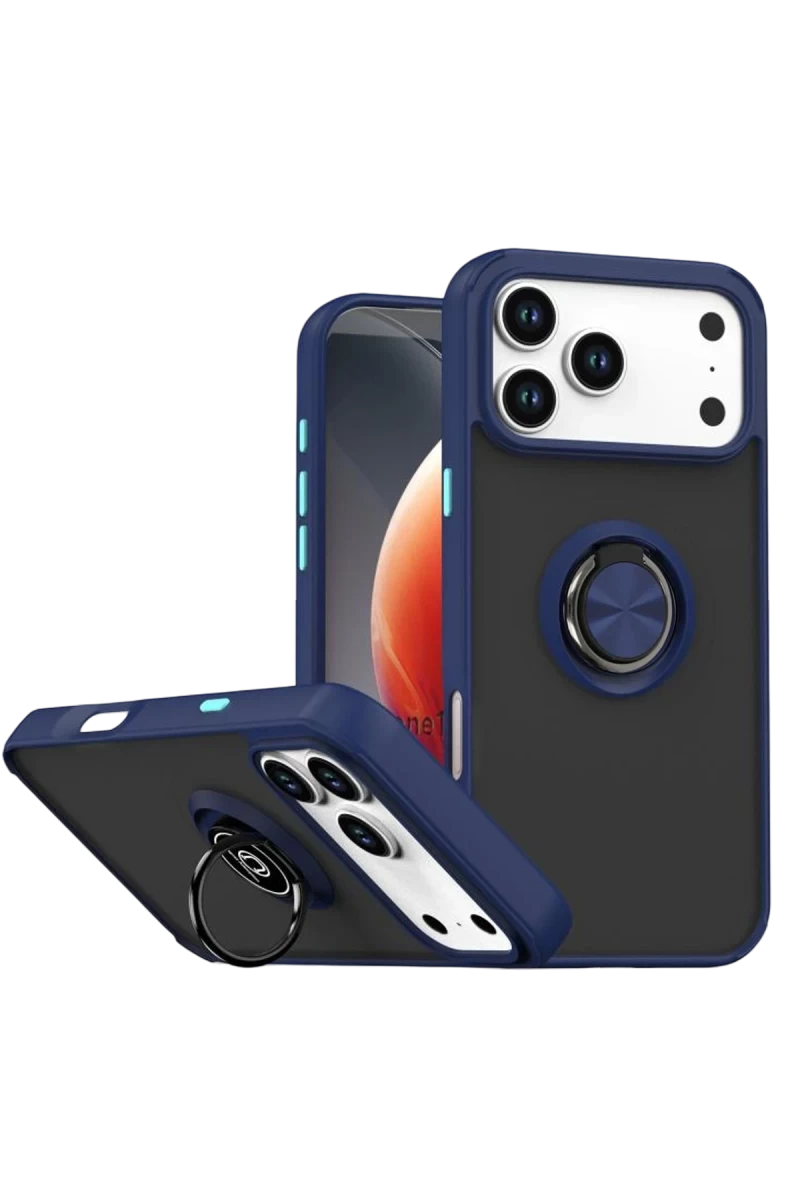 Apple iPhone 17 Pro Uyumlu Montreal Yüzüklü Silikon Kapak - Lacivert