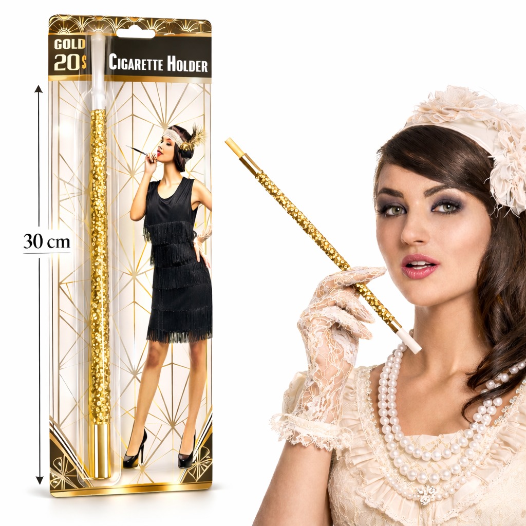 30 cm Altın Gold Payetli Sigara Tutacağı ? 1920?ler Gatsby Parti Aksesuarı
