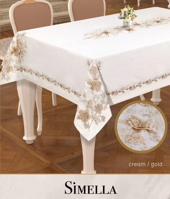 Keten Simella Model 160x300 cm Krem-God Detay Masa Örtüsü Modern Tasarım