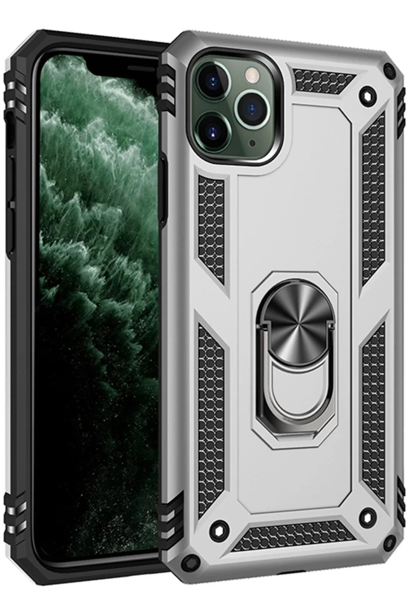 Apple iPhone 11 Pro Max Uyumlu Kılıf Sofya Yüzüklü Silikon Kapak - Gümüş