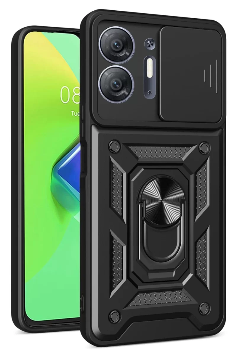 İnfinix Hot 30 5G Uyumlu Kılıf Pars Lens Yüzüklü Silikon - Siyah