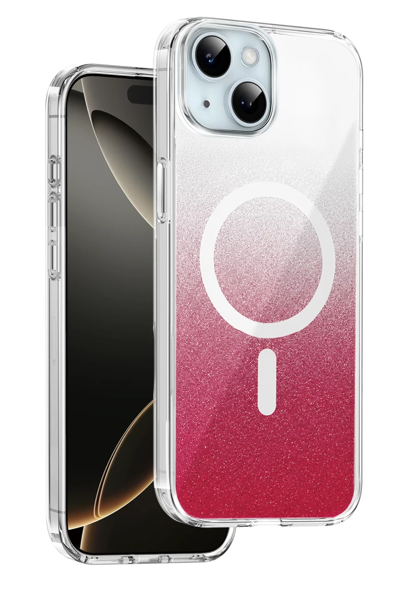 Onegif Apple iPhone 14 Uyumlu Sora Simli Magsafe Kapak - Kırmızı