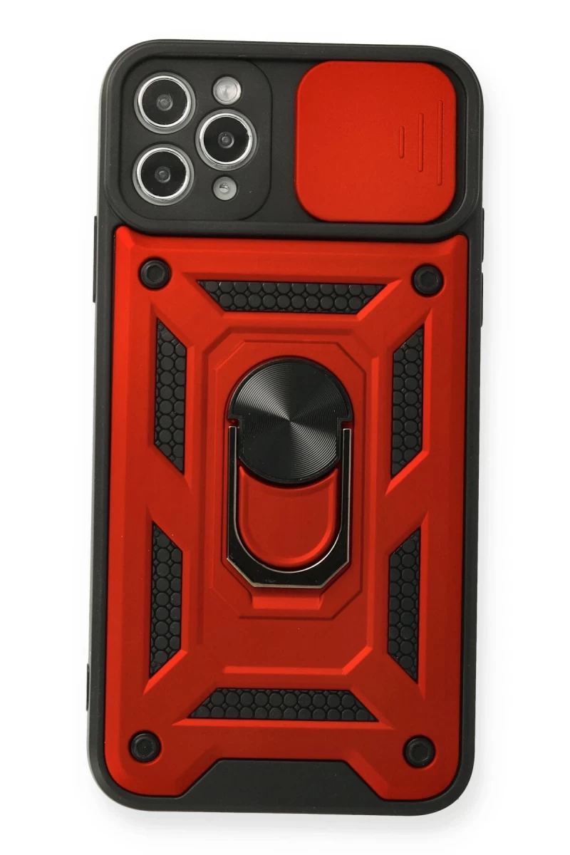 Apple iPhone 11 Pro Max Uyumlu Kılıf Pars Lens Yüzüklü Silikon - Kırmızı