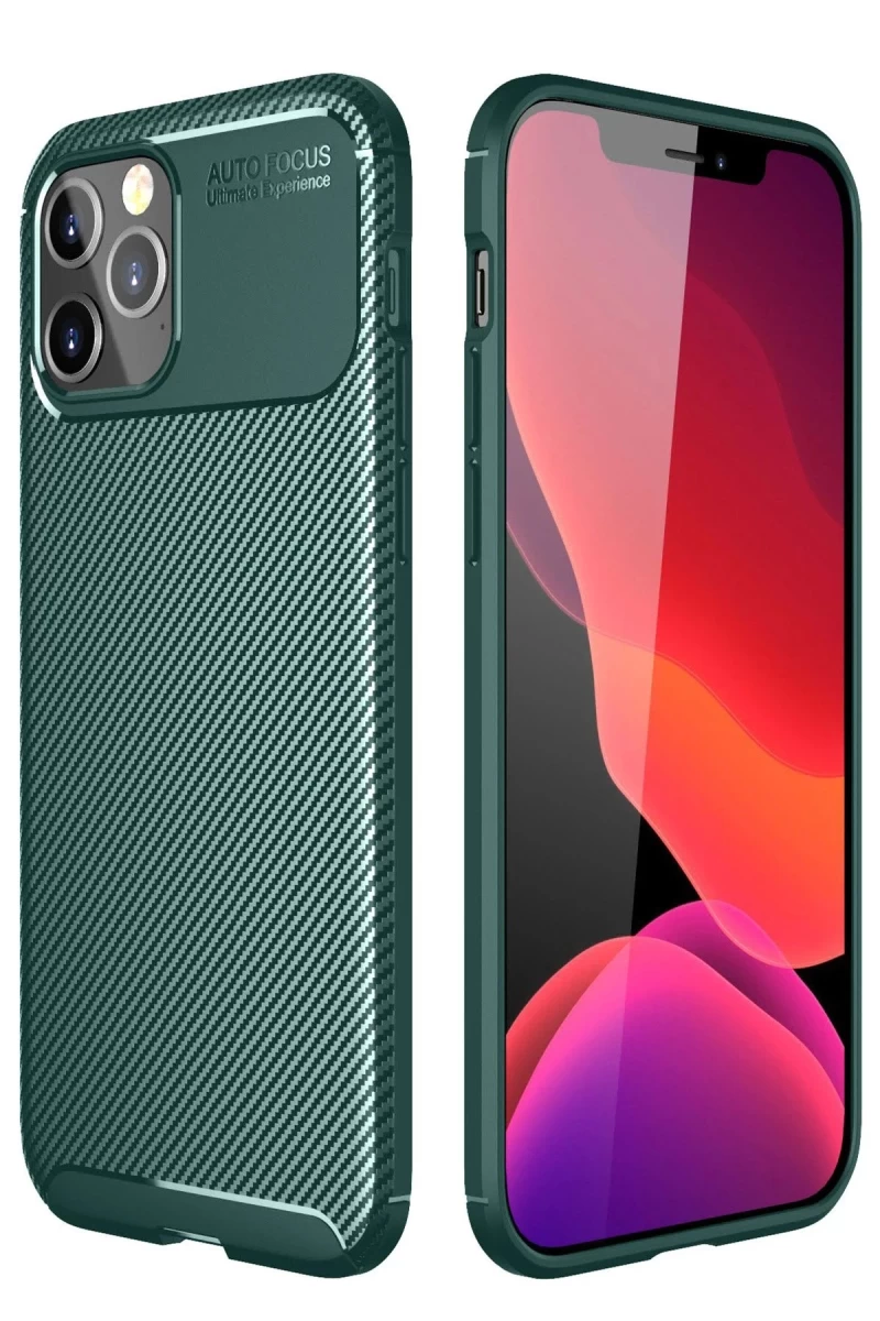 Apple iPhone 11 Pro Uyumlu Kılıf Auto Focus Karbon Kapak - Yeşil