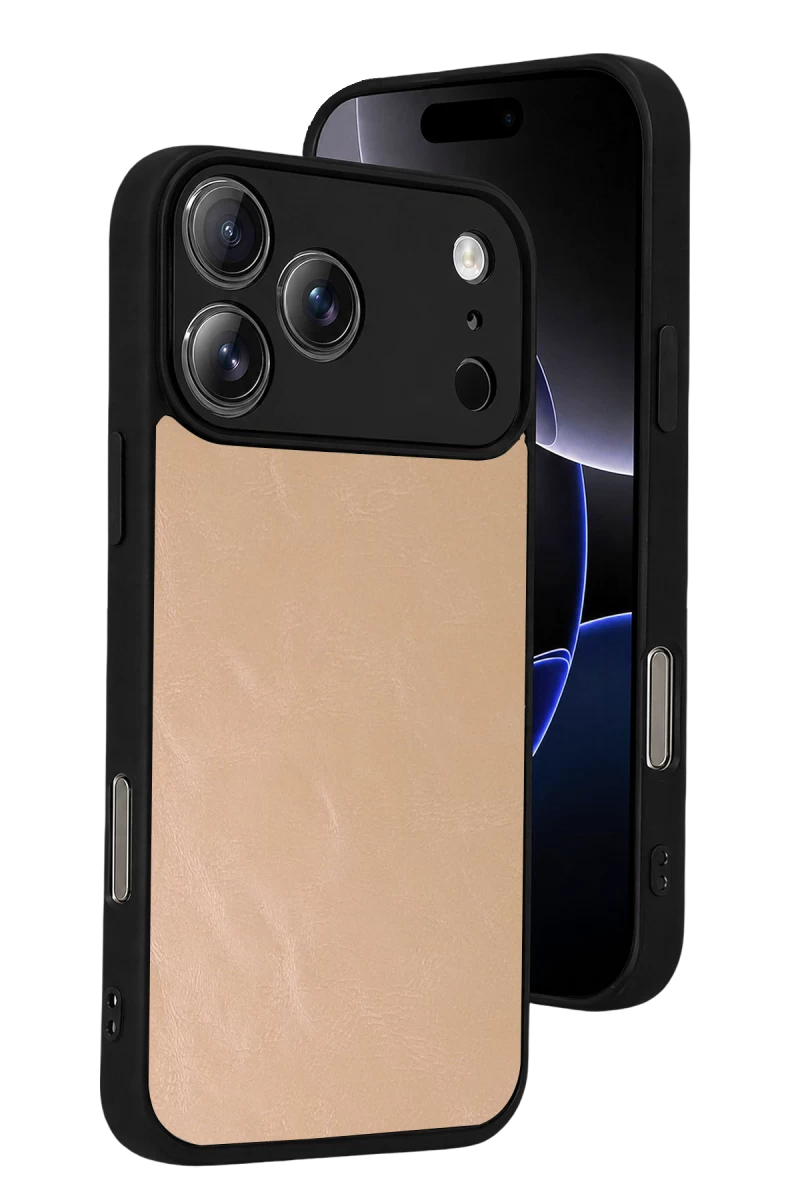 Apple iPhone 17 Pro Uyumlu Aras Deri Kapak - Pudra
