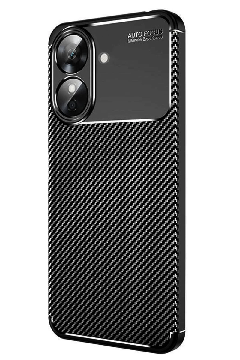 Realme Note 60 Uyumlu Kılıf Auto Focus Karbon Kapak - Siyah