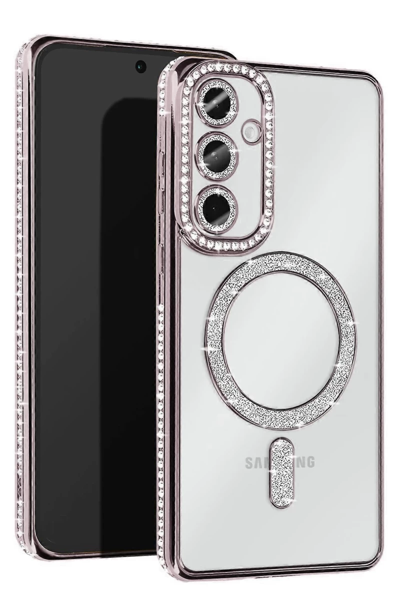 Samsung Galaxy S25 Uyumlu Kılıf Joke Simli Magneticsafe Kılıf - Gümüş