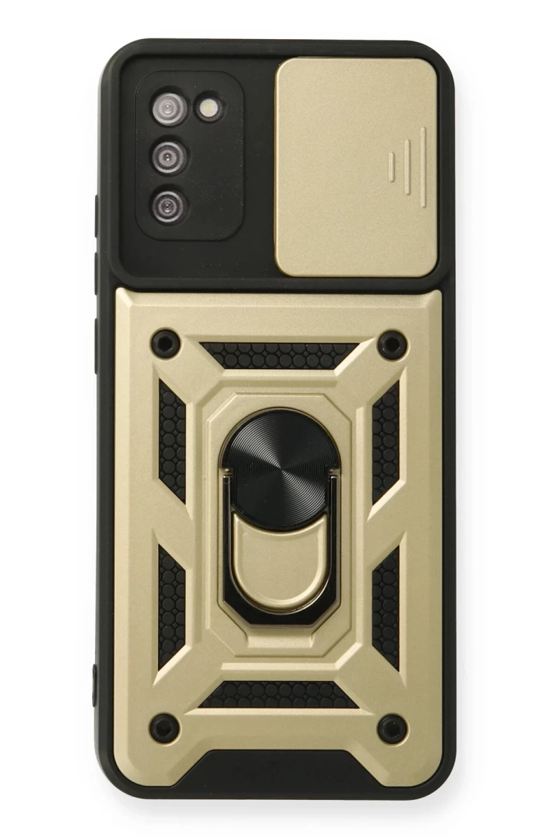 Samsung Galaxy A03S Uyumlu Kılıf Pars Lens Yüzüklü Silikon - Gold