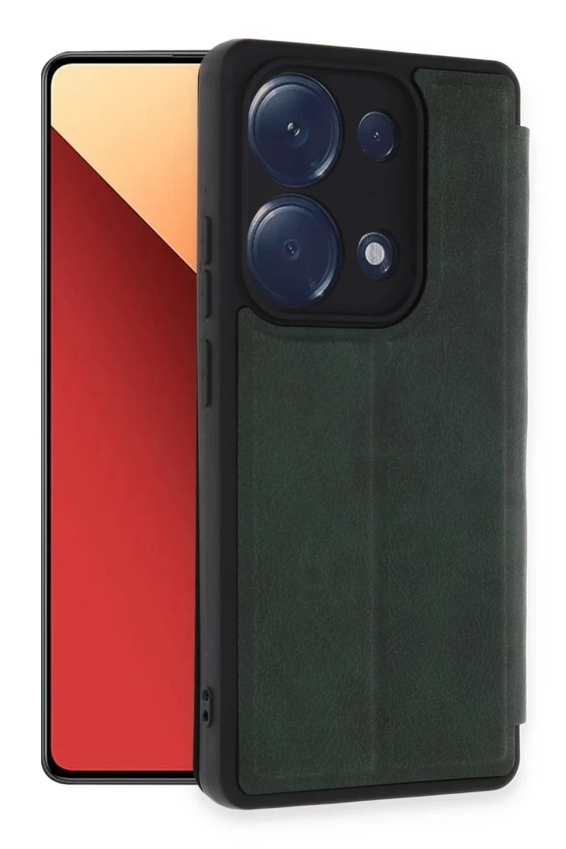 Xiaomi Redmi Note 13 Pro 4G Uyumlu Kılıf Flip Cover - Koyu Yeşil