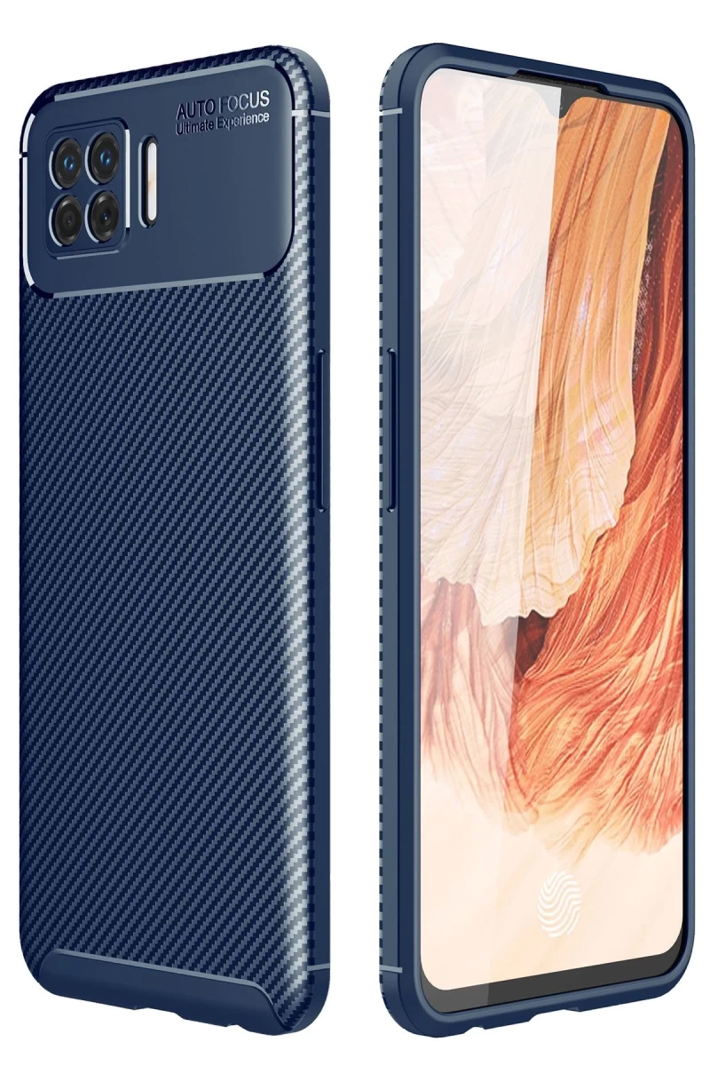 Oppo A73 Uyumlu Kılıf Auto Focus Karbon Kapak - Lacivert