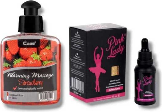 Caas Çilek Aromalı  Isıtıcılı Cinsel Masaj Yağı 100 ml + Pink Lady Kadınlara Özel Damla