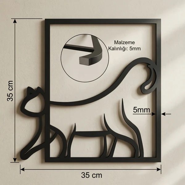 Modern Kedi Duvar Tablosu MDF Lazer Kesim Minimal Kedi Figürlü Duvar Süsü Şık Dekor
