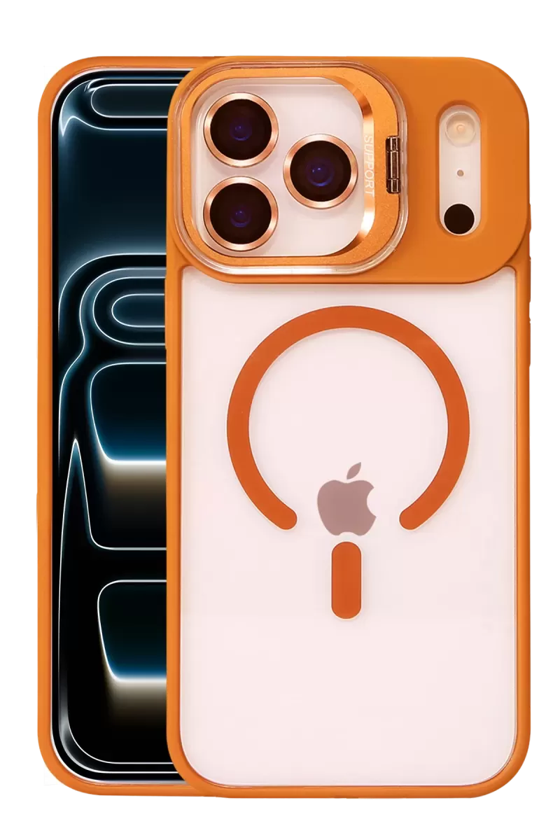 Joko Apple iPhone 17 Pro Uyumlu Remim Lensli Magsafe Standlı Kapak - Turuncu