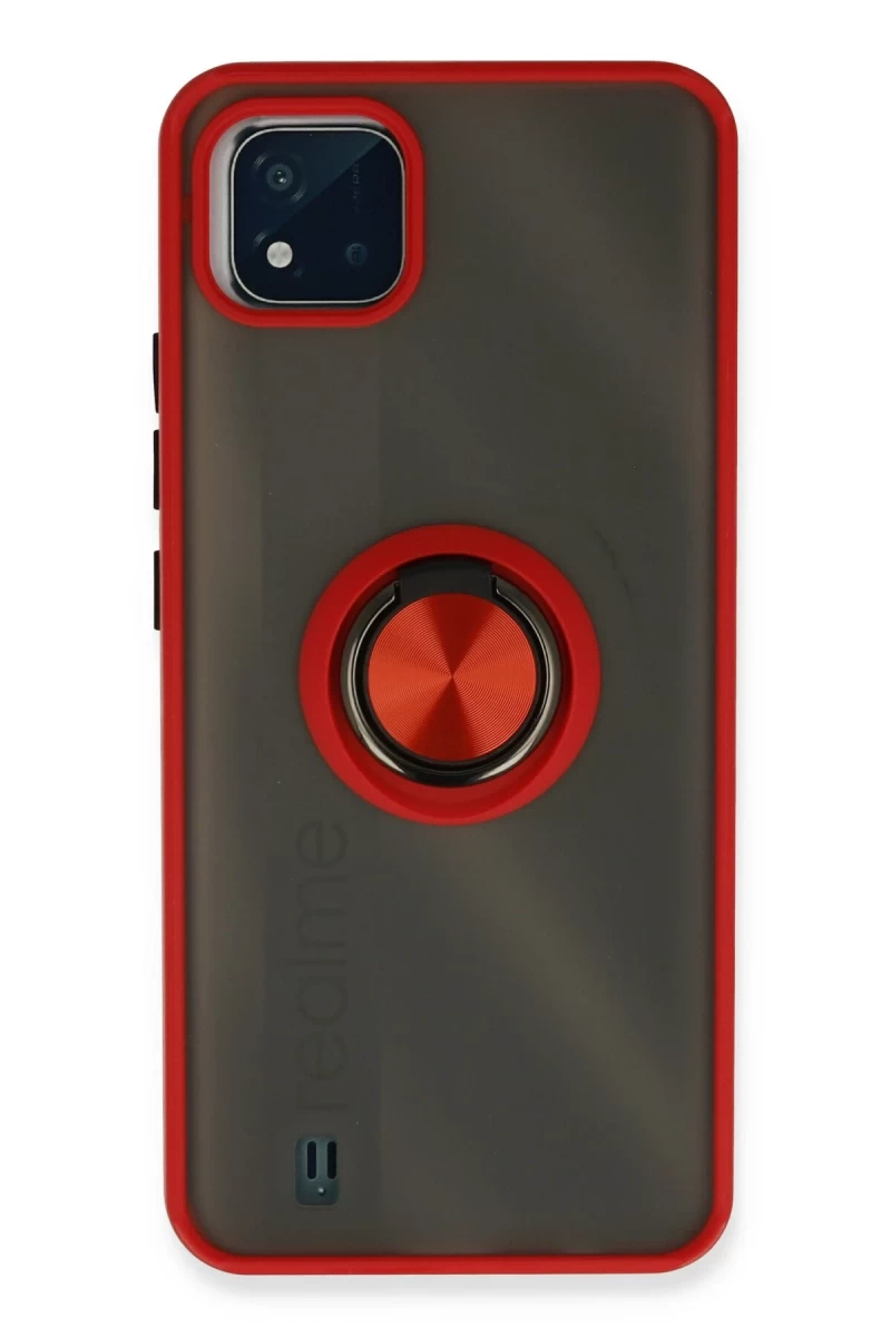 Realme C11 2021 Uyumlu Kılıf Montreal Yüzüklü Silikon Kapak - Kırmızı