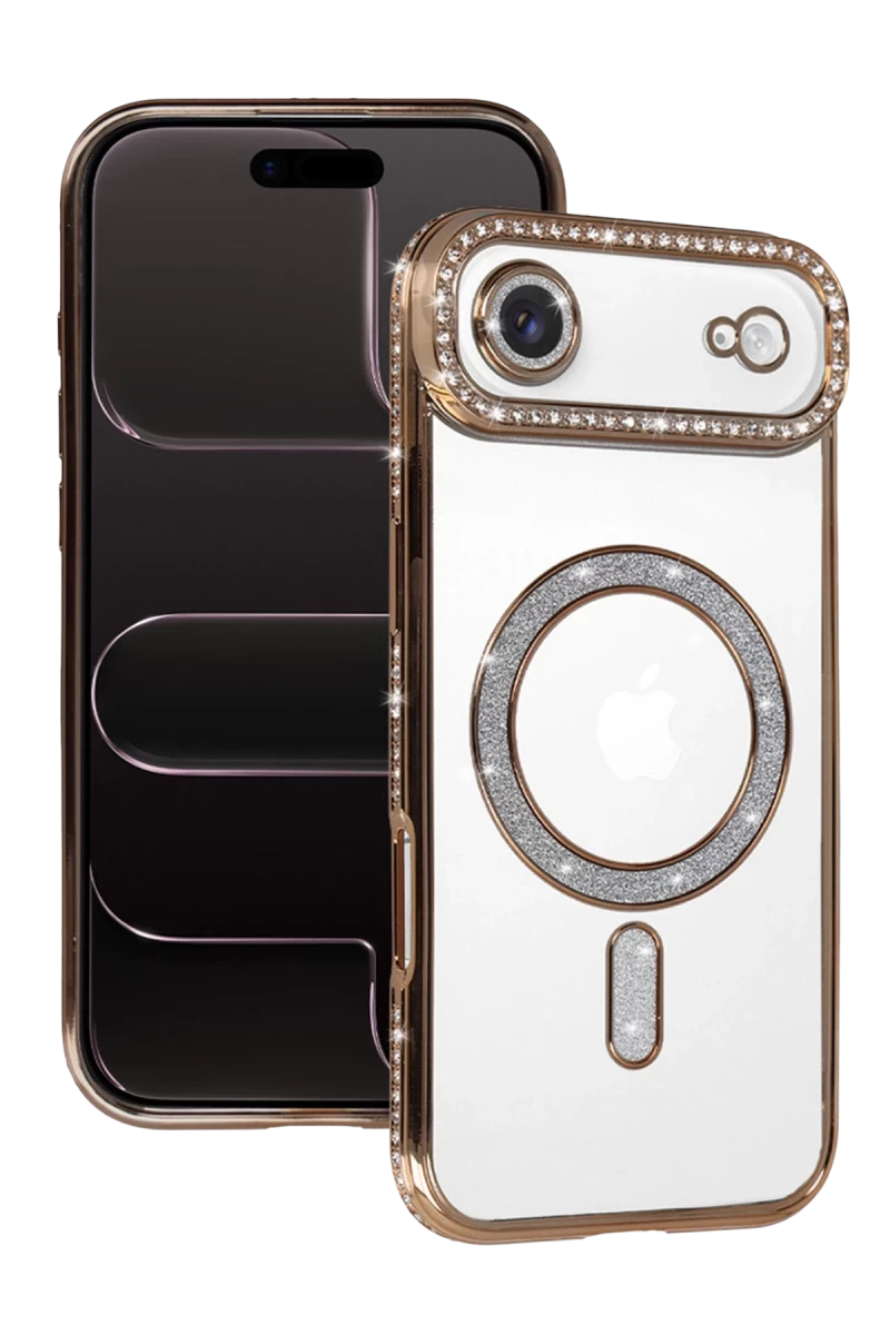 Apple iPhone 17 Uyumlu Air Uyumlu Joke Simli Magneticsafe Kılıf - Gold