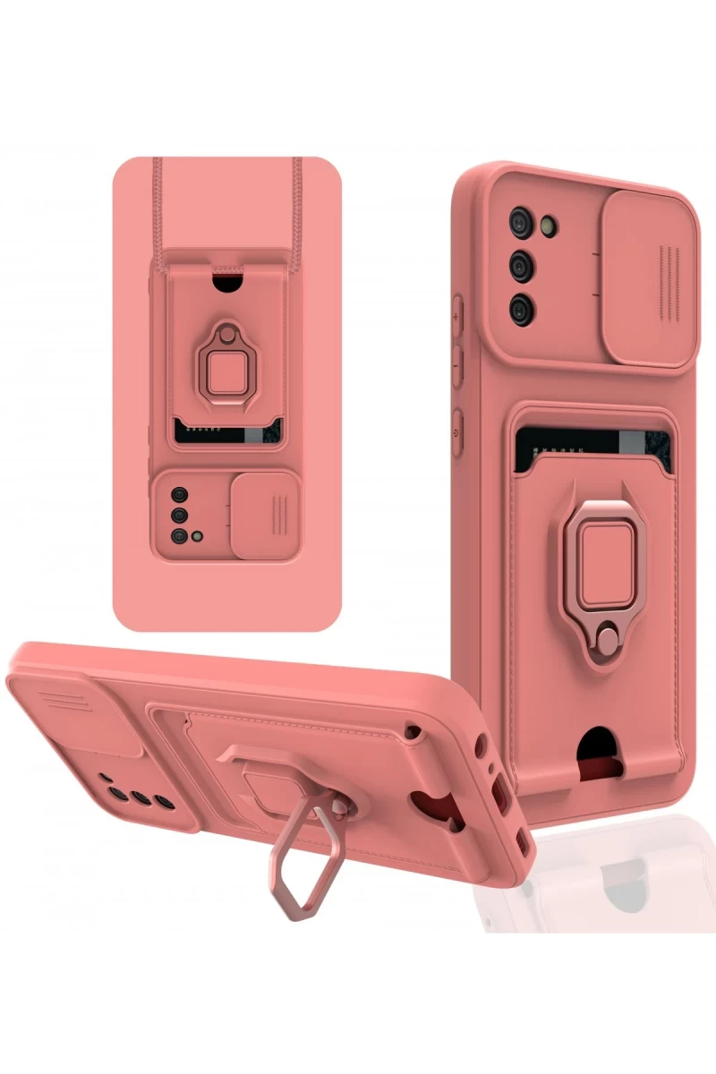 Samsung Galaxy A03S Uyumlu Kılıf Zuma Kartvizitli Yüzüklü Silikon - Pembe