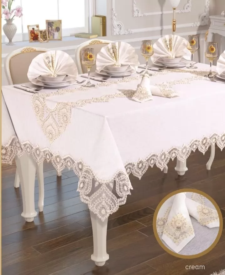 Gardenya Keten Kartanesi Krem 26 Parça 160 × 220 cm Sofra Masa Seti