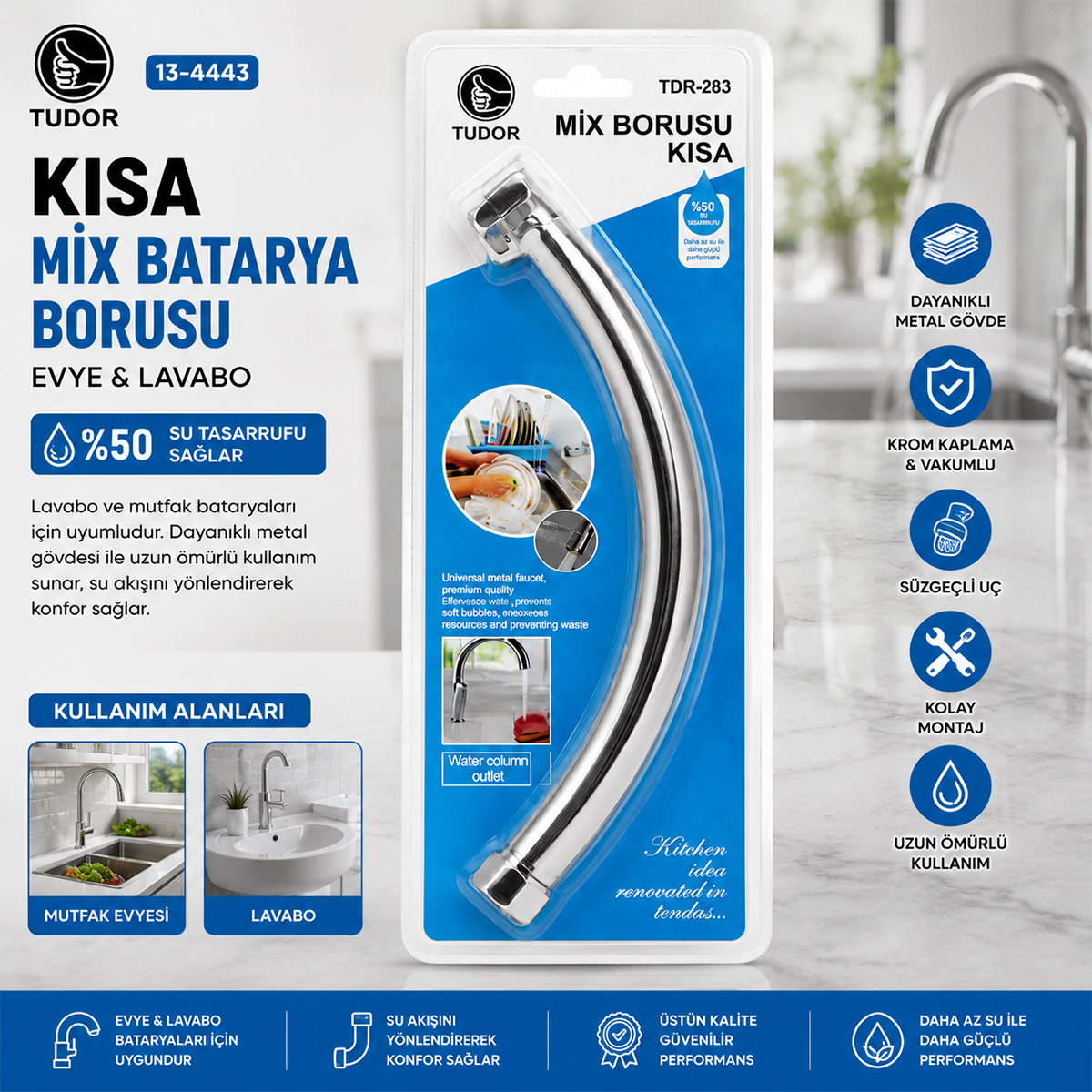 Kısa Batarya Borusu (Evye &amp; Lavabo) - Krom Kaplama
