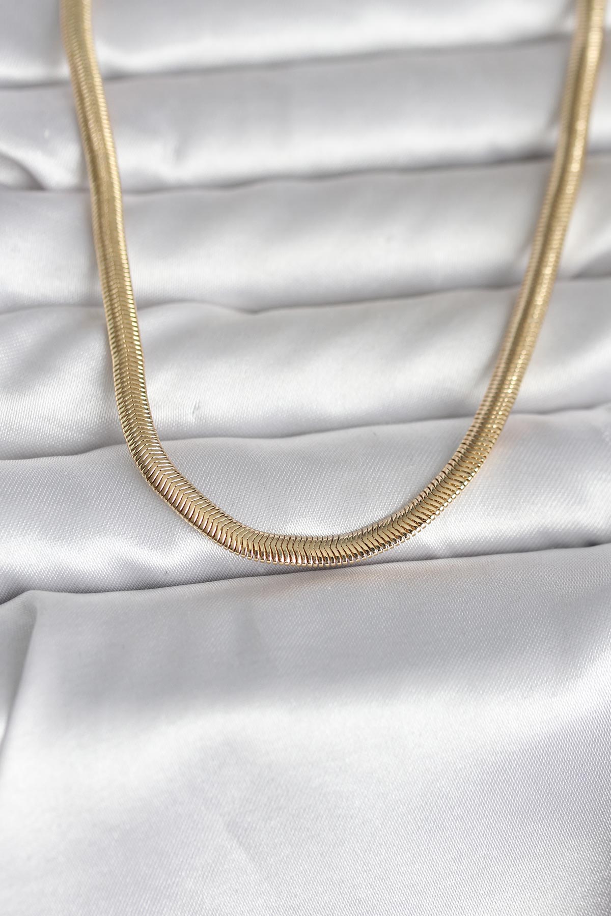 CM 14K Gold Renk Yassı Yılan Zincir Model 45 cm Kadın Kolye