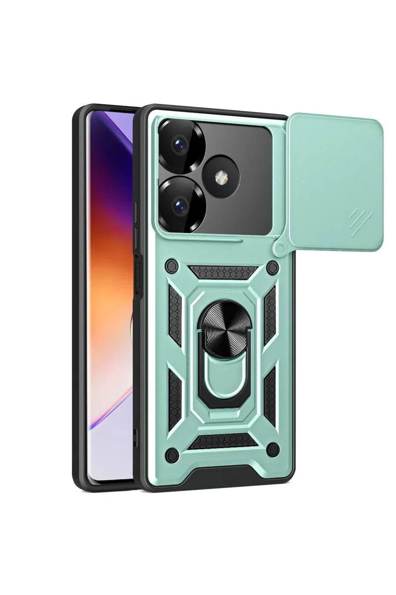 Xiaomi Redmi 13 4G Uyumlu Kılıf Pars Lens Yüzüklü Silikon - Yeşil