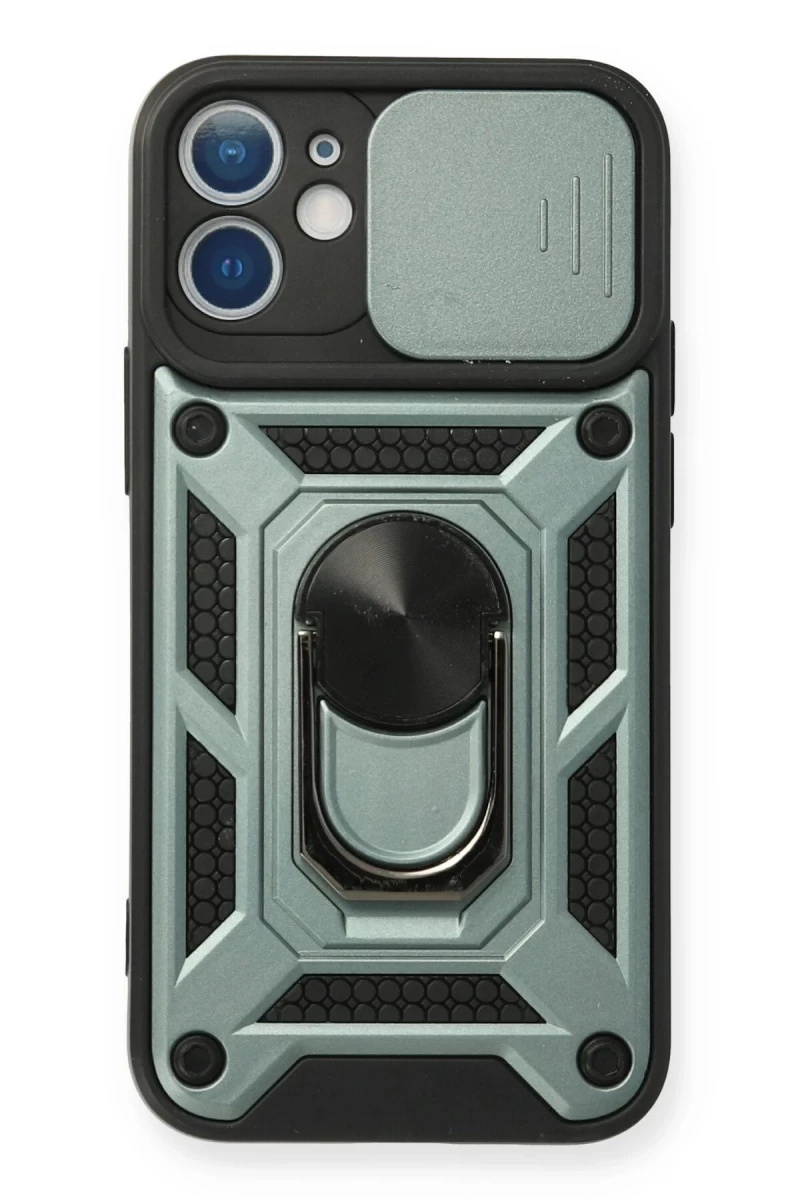 Apple iPhone 12 Uyumlu Kılıf Pars Lens Yüzüklü Silikon - Yeşil
