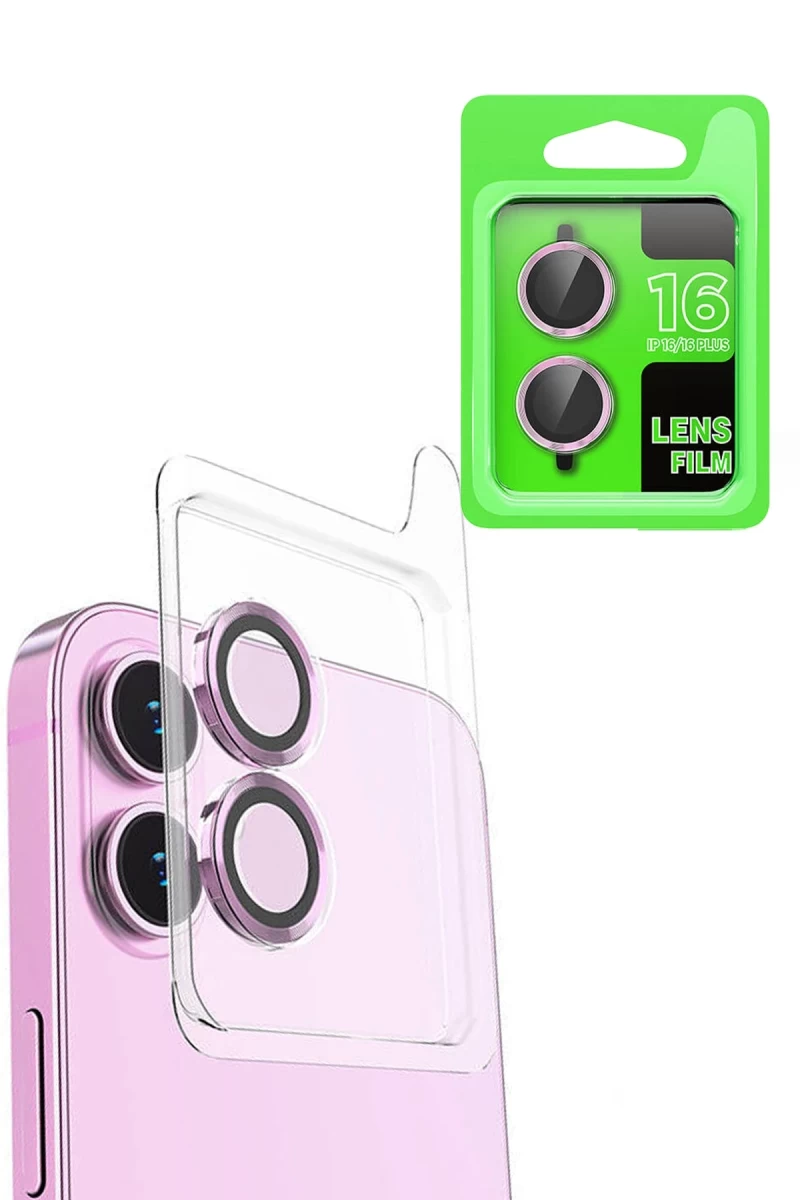 Apple iPhone 16 Plus Uyumlu Raze Metal Kamera Lens - Pembe