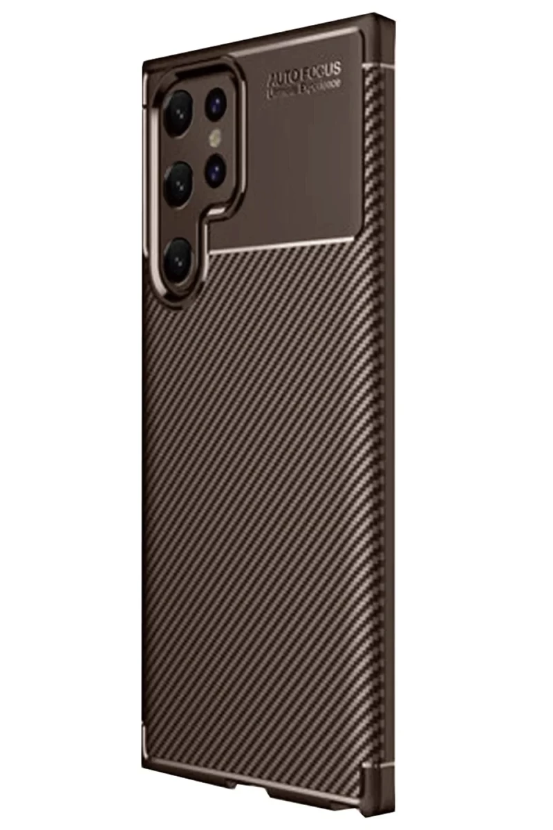 Samsung Galaxy S25 Ultra Uyumlu Kılıf Auto Focus Karbon Kapak - Kahverengi